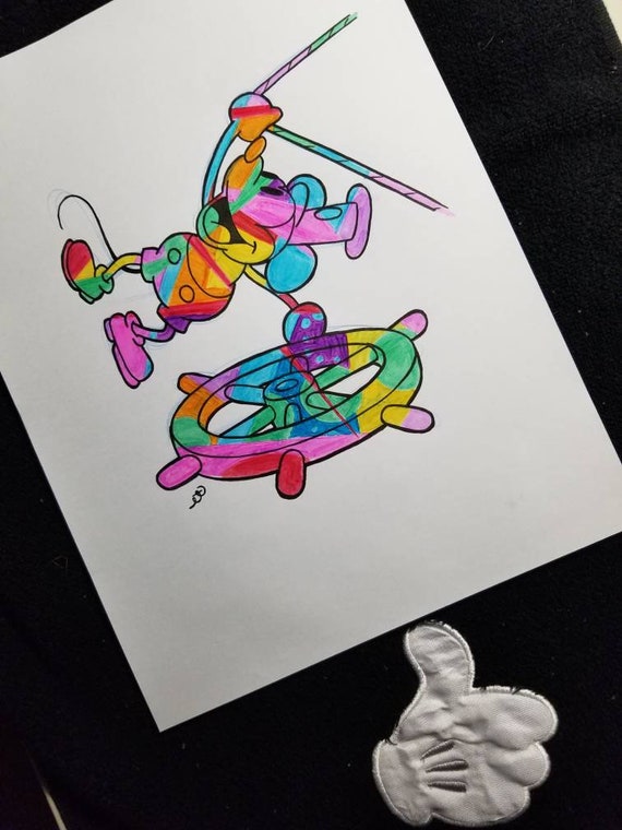 Disney Mickey Mouse Steamboat Willie Drawingsketch Signed