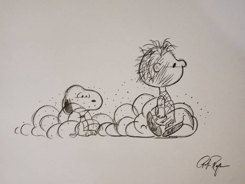 Peanuts Gang Pigpen and Snoopy Customized Text Names Drawing Etsy