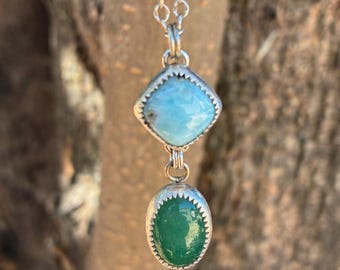 Larimar Aventurine Sterling Silver Pendant Necklace, 18 Inch