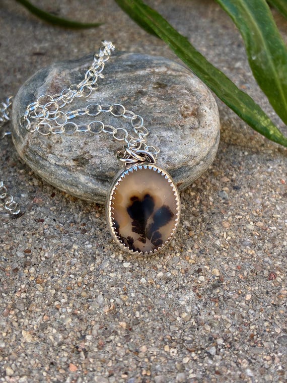 Dendritic Agate Pendant Necklace / Silversmith Jewelry
