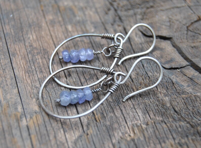 Small Hoop Earrings Tanzanite Earrings Silver Hoop Earrings Dangle Earrings Minimalist Earrings