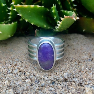 Charoite Ring / Wide Band Silver Ring / Gemstone Ring / Thick Band Ring