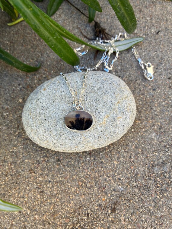 Silver Pendant Necklace / Dendritic Agate Necklace / Silversmith Jewelry