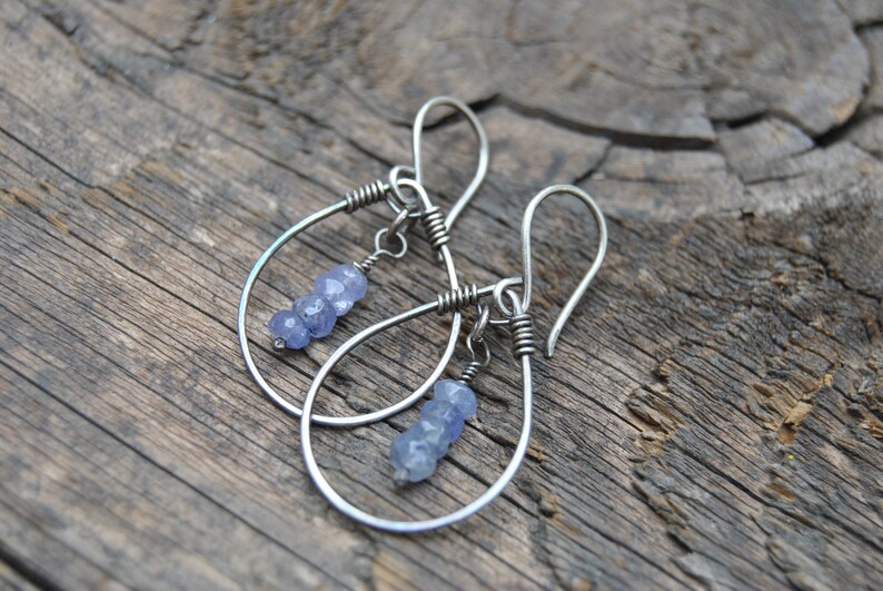 Small Hoop Earrings Tanzanite Earrings Silver Hoop Earrings Dangle Earrings Minimalist Earrings