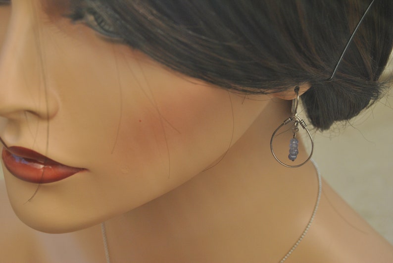 Small Hoop Earrings Tanzanite Earrings Silver Hoop Earrings Dangle Earrings Minimalist Earrings