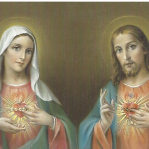 Jesus and Mary Sacred Heart and Immaculate Heart  - 8&quot; x 10&quot; art print ready to frame