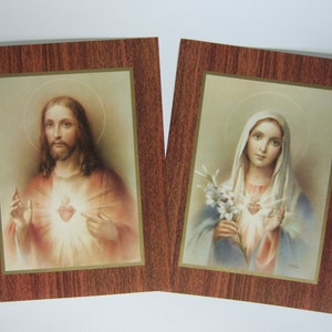 Conjunto de 2 imagens do Sagrado Coração de Jesus e Maria Impressões de arte católica - 7" x 9"/5x7 - prontas para serem emolduradas!