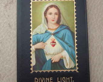 Vintage Eerste Heilige Communie Kindergebedenboek Missaal - zwarte kaft met Onbevlekt Hart van Maria Beeld