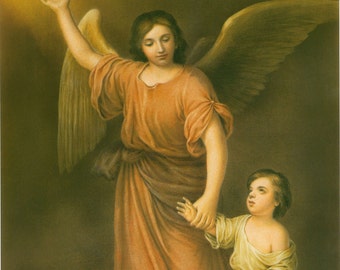 Guardian Angel with Child 'Angel Custodian' by Murillo Art Print Picture - 8" x 10" ready to frame!
