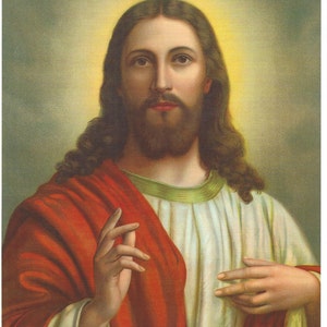 Sacred Heart of Jesus blessing Catholic picture Print  - 8&quot; x 10&quot; art ready to frame