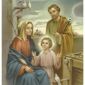 HOLY FAMILY Jesus Mary St. Joseph picture Catholic Art Print  - 8" x 10" ready to frame!