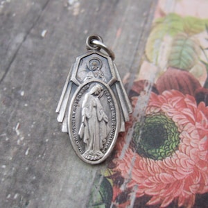 Scapular / Miraculous Medal combo Silver finish Vintage Catholic 25mm Pendant