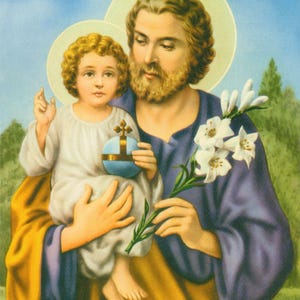 Saint Joseph with the Child Jesus Catholic Art Print Picture - 7 1/2&quot; x 10&quot; ready to frame!