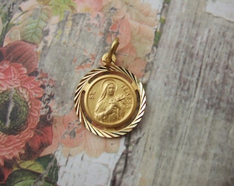 Heilige Theresia van Lisieux vintage katholieke hanger medaille 15 mm gouden afwerking