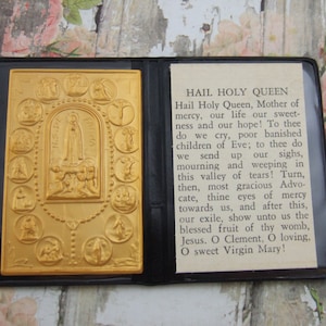 Blessed Virgin Mary Marian pocket prayer folder Catholic shrine with metal picture