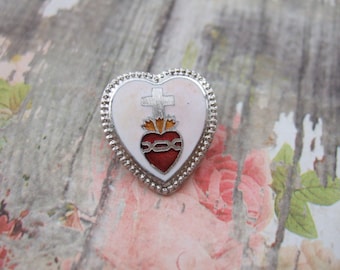 Vintage SACRED HEART of Jesus Catholic Brooch Lapel Pin or Tie Tac
