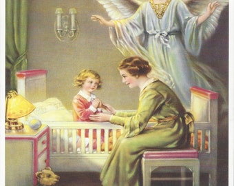 Guardian Angel  with praying Girl Religious Catholic Picture Print - 8" x 10" art ready to frame