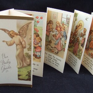 Livre de prières dépliant vintage ANGE GARDIEN « Notre guide quotidien » carte sainte catholique style accordéon