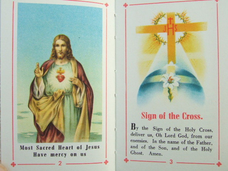 Vintage First Holy Communion Child's Prayer Book Missal black cover with Jesus giving Holy Communion to Boy image 3