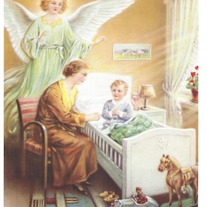 Guardian Angel  with praying Boy Religious Catholic Picture Print - 8&quot; x 10&quot; art ready to frame