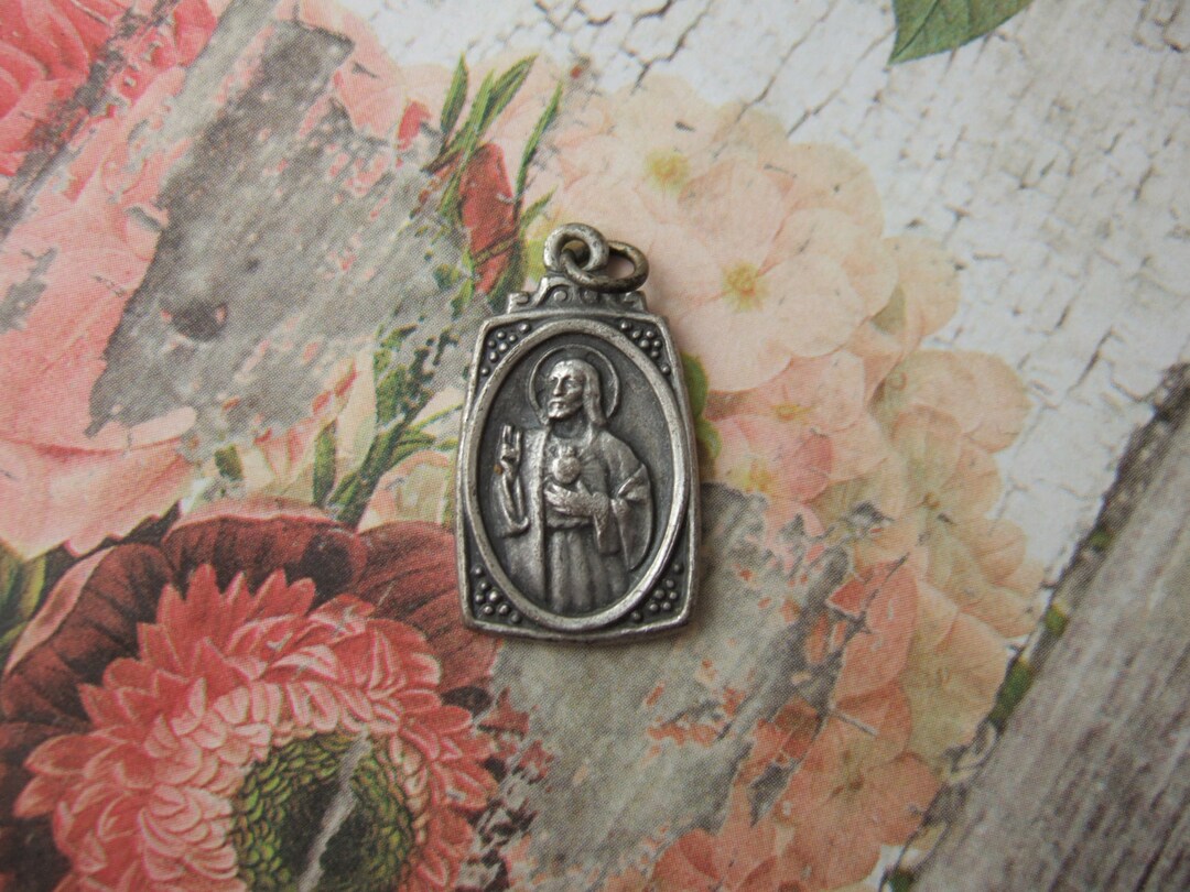 Vintage Sacred Heart of Jesus Scapular Catholic Pendant Medal Wtih Our ...