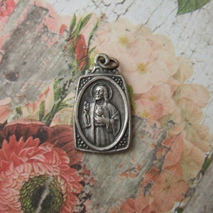 Antigua Medalla Colgante Católica Escapular del Sagrado Corazón de Jesús con Nuestra Señora del Monte Carmelo