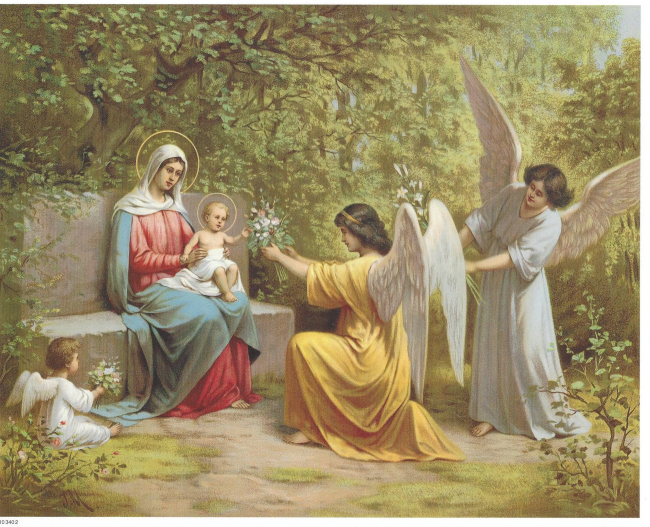Virgin Mary and Child Jesus With Angels Catholic Picture Print image