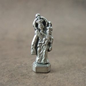 Our Lady of Mount Carmel Virgin Mary & Jesus Metal Pocket Statue 31mm miniature statuette