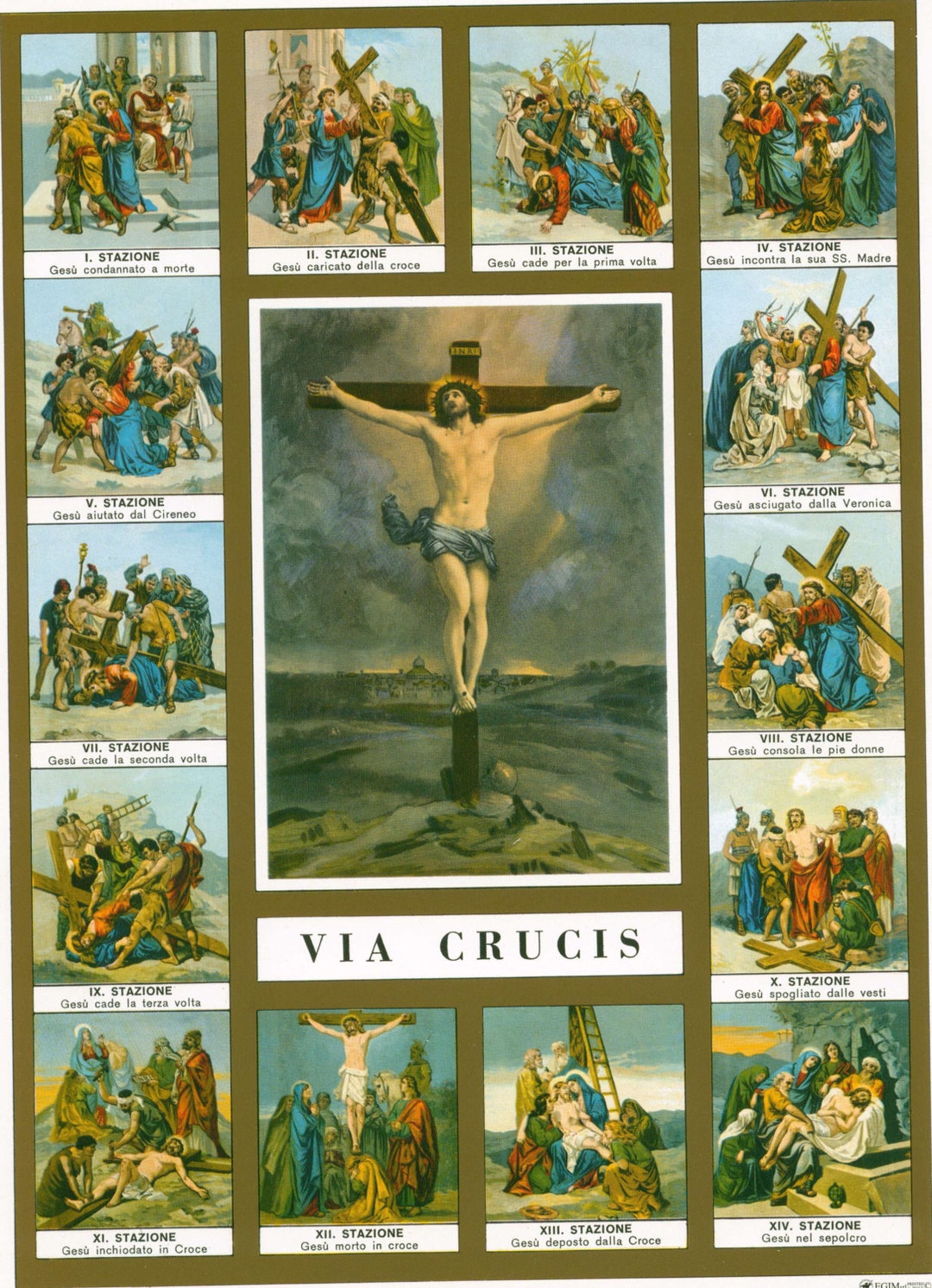 十字架の道行き 十字架像 Via Cruis の絵 カトリック アート プリント