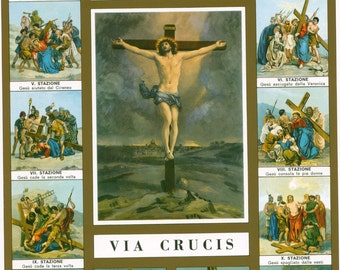 STATIONS of the CROSS Crucifix Via Cruis picture Catholic Art Print  - 7 1/2" x 10" ready to frame!