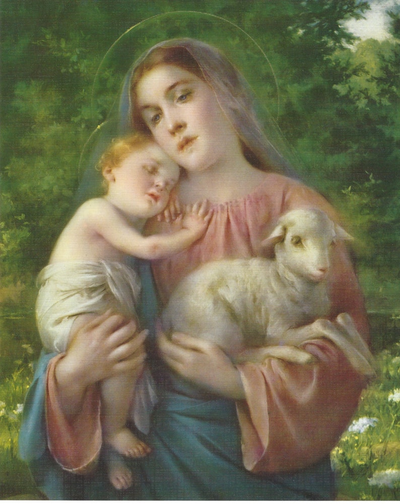 Blessed Virgin Mary with Child Jesus Catholic picture Print 8 x 10 art by Adolfo Simeone ready to frame image 1