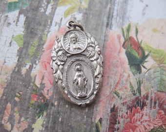 Scapular / Miraculous Medal combo Vintage Catholic Pendant (Gorgeous, ornate detail!)