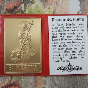 Heilige Martha pocket gebedsmap Katholiek heiligdom met metalen afbeelding