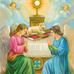 Catholic Print Picture ANGELS ADORING MONSTRANCE Altar