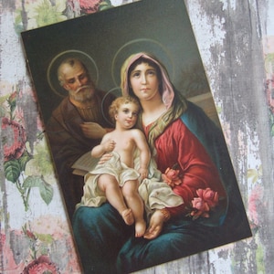 Antique HOLY FAMILY Catholic print lithograph from Switzerland 1930&#39;s (never displayed - has been in storage)