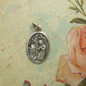 Vintage ST. RITA CASCIA  medal 26mm silver finish metal from 1950&#39;s Catholic Religious pendant