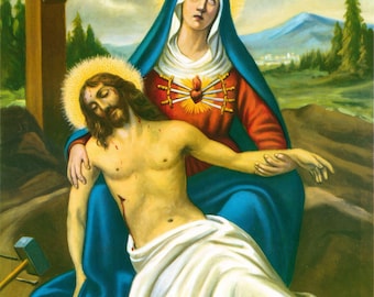 PIETA traurige Jungfrau Maria mit Jesus religiösem Kunstdruck Bild - 18 cm x 25 cm fertig zum Einrahmen!
