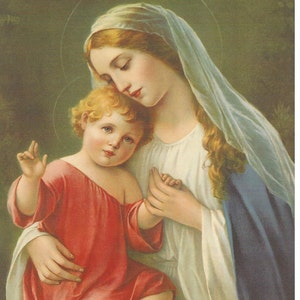 Blessed Virgin Mary with Child Jesus giving blessing Catholic picture Print  - 8&quot; x 10&quot; art ready to frame