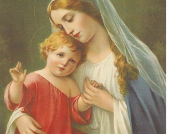 Blessed Virgin Mary with Child Jesus giving blessing Catholic picture Print  - 8" x 10" art ready to frame