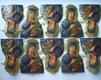 Vintage Religious Die Cut Paper Scraps Blessed Virgin Mary MP Mamalok Press Sheet of 10