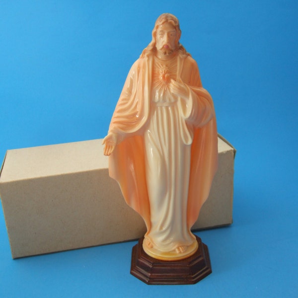 vintage Catholic Hartland Plastics SACRED HEART of JESUS statue dans une boîte originale