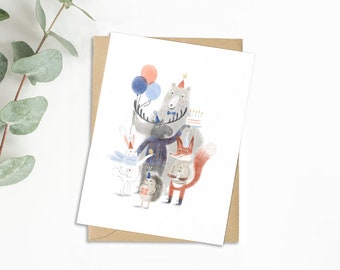 children birthday greeting card | animals illustration | kid birthday card | greeting card | animal illustration | animals art print |