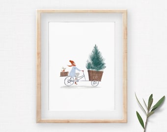 winter art print | winter illustration | holiday illustration | illustration | pet lover illustration | bicycle illustration | cute art