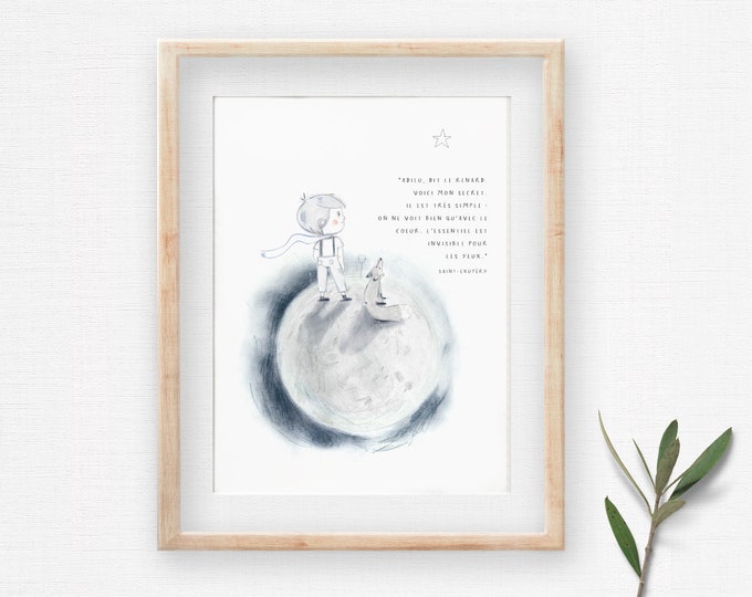 Illustration du Petit Prince | chambre pour enfant | cadeau pour éducatrice | art citation | cadeau pour écrivain