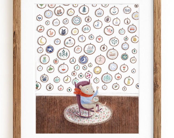 Art print illustration | Illustration of a mice and embroideries