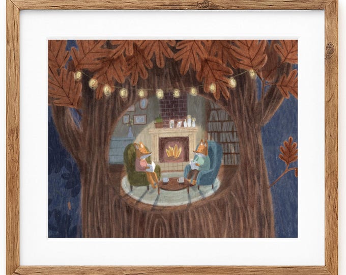 Art print | Illustration of foxes in their tree house