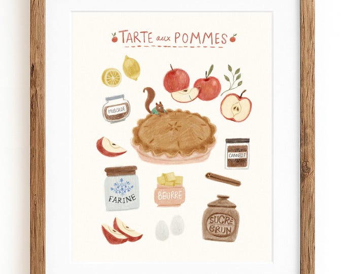 Art print illustration | Illustration of an apple pie recipe