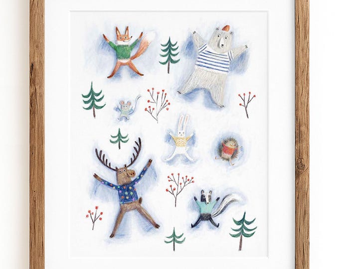 Art print illustration bleu animals