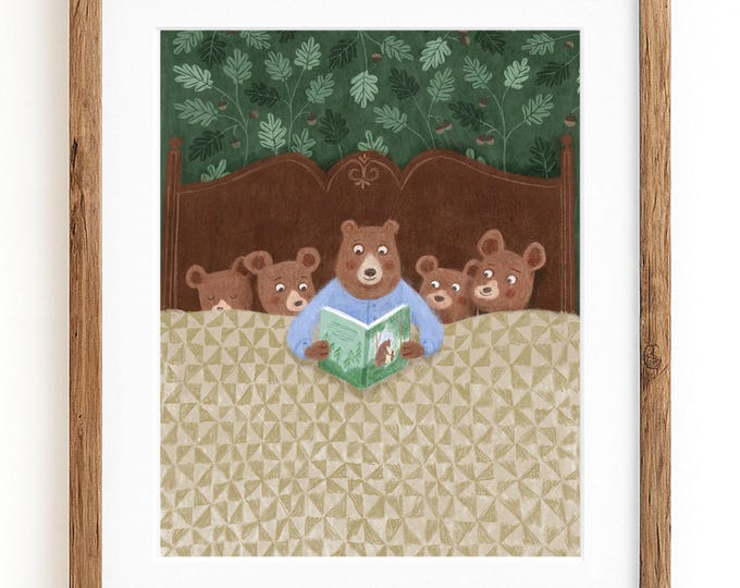 Art print illustration | Illustration of a mother bear with her little ones