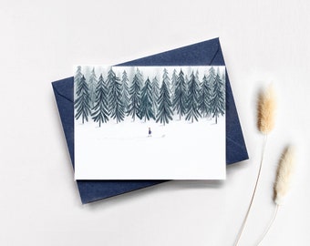 Greeting Card | walk with puppy | winter illustration | forest illustration